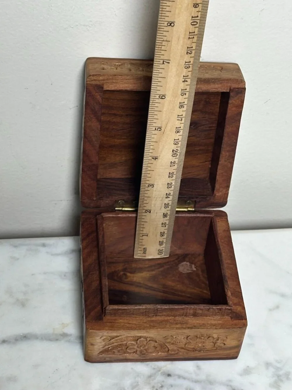 Hand Carved Wooden Keepsake Box, Floral Carved Wood Jewelry Box Vintage Style